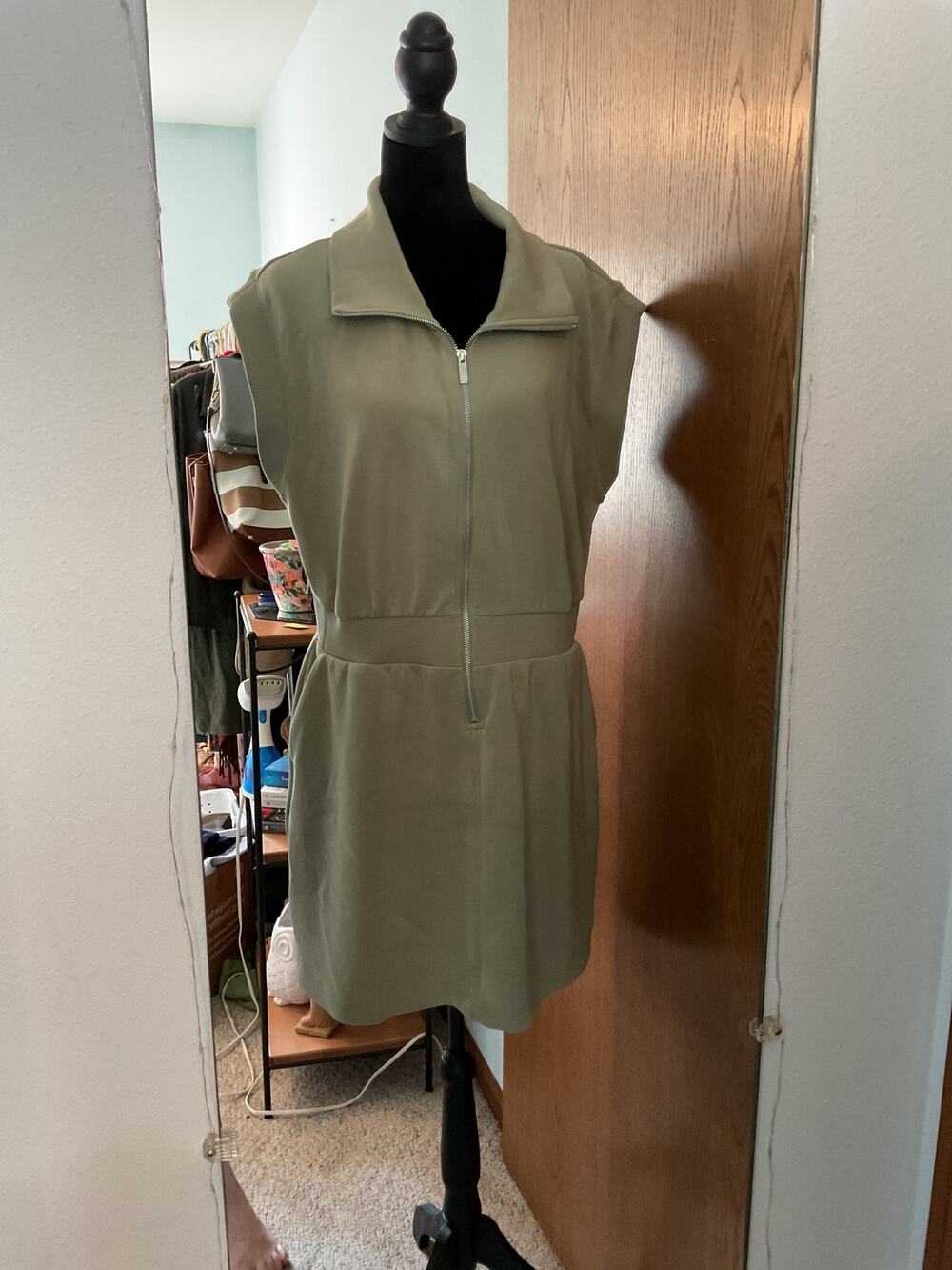 Calia Romper Dress L Sage Green Half Zip Modal Blend Athleisure Skort Pockets